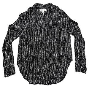 Cloth & Stone Top Shirt Women Small Black Long Sleeve V Neck Bow Tie Long Sleeve